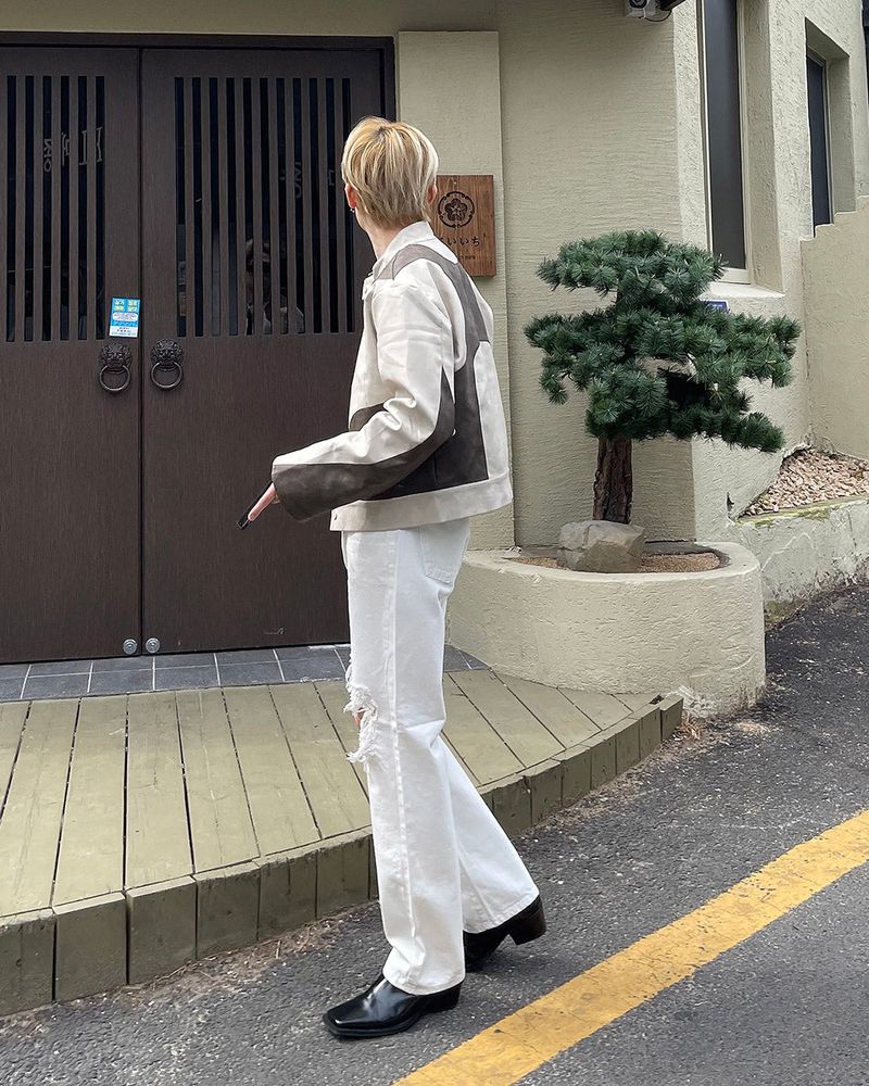 MZ234 Knee Dismiss White Denim Pants