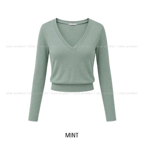 Pint Crop V-Neck Slim Long Sleeve