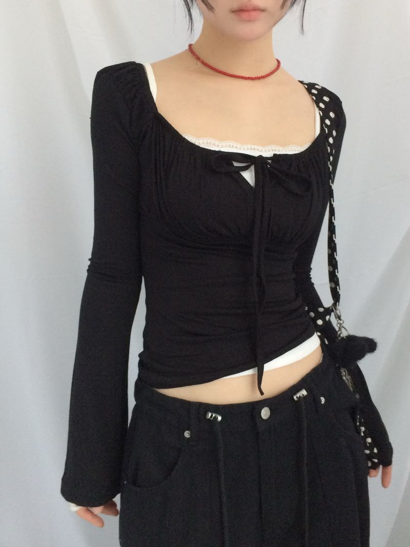 Slim Fit Ribbon Shirring Top