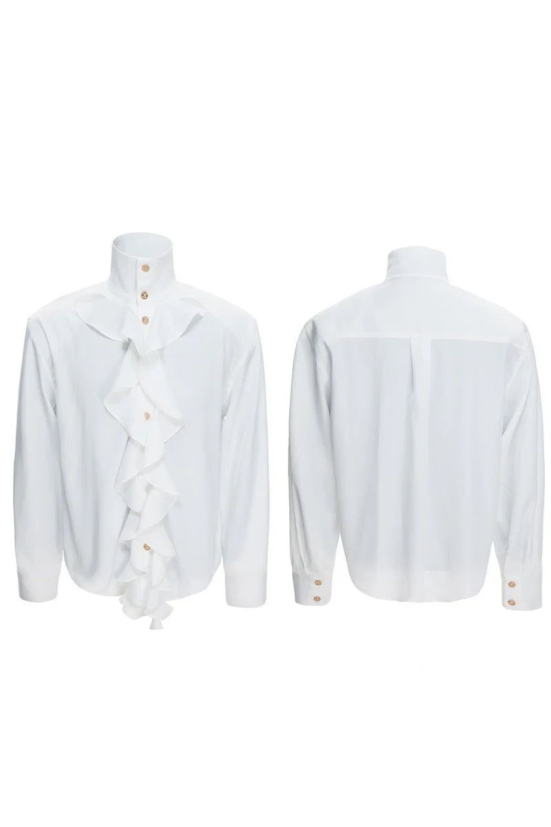Silky Ruffle Brass Button Shirt