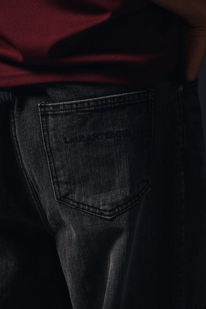 Washed damage wide flare denim pants(Black)