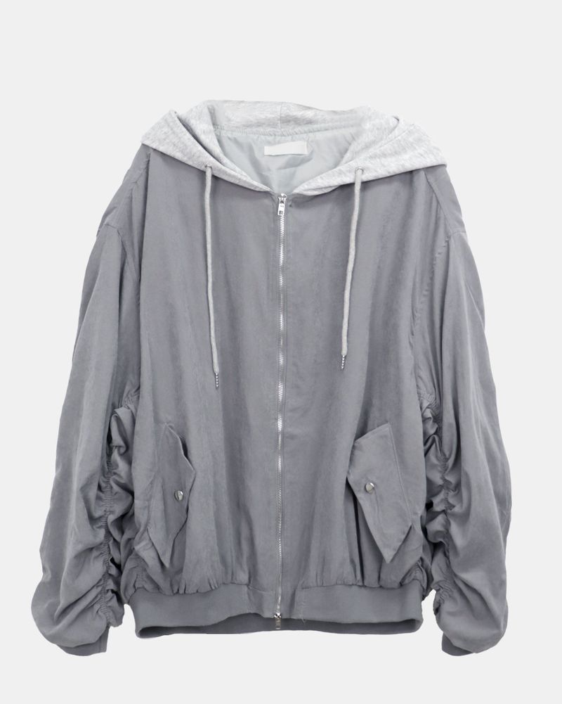 Debin Oversized Shirring Hooded Bomber Jacket