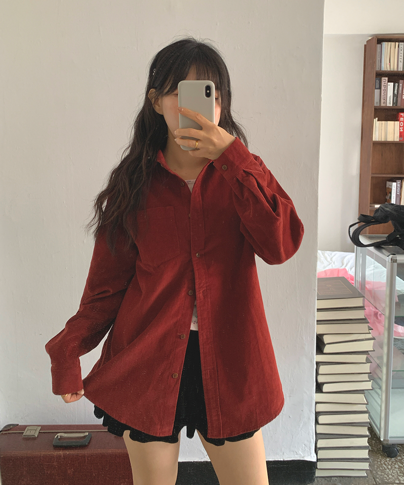 Corduroy Collar Shirt Shirt Blouse Basic Item Cotton