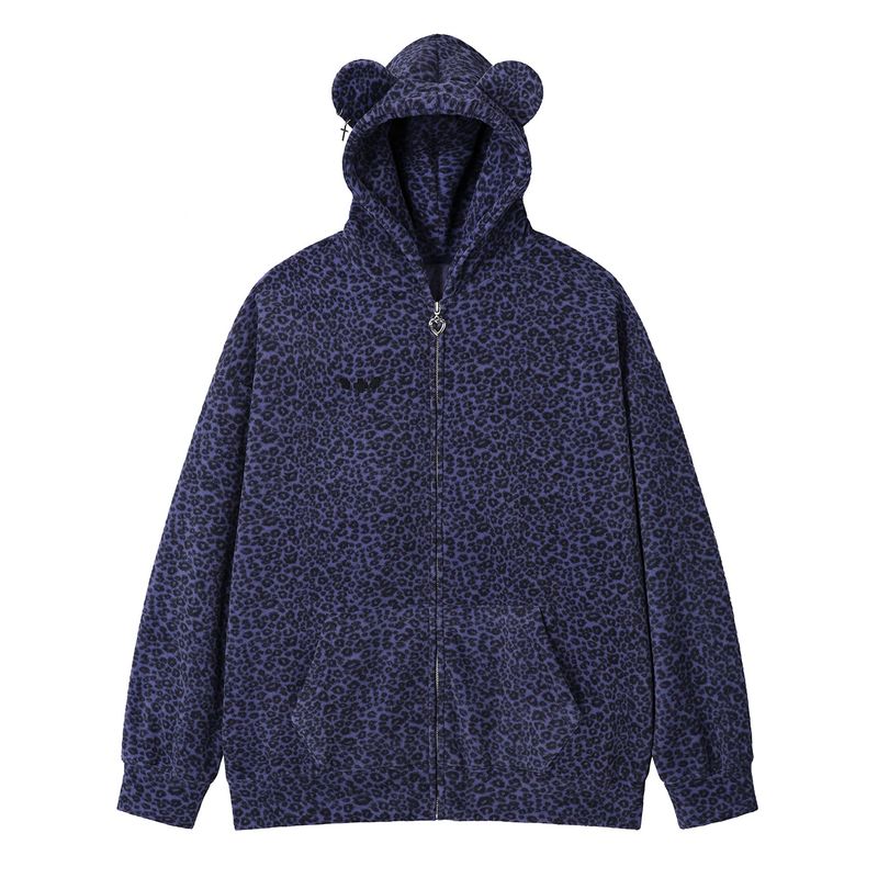 Teddy Leopard Zip-Up Hoodie – Violet
