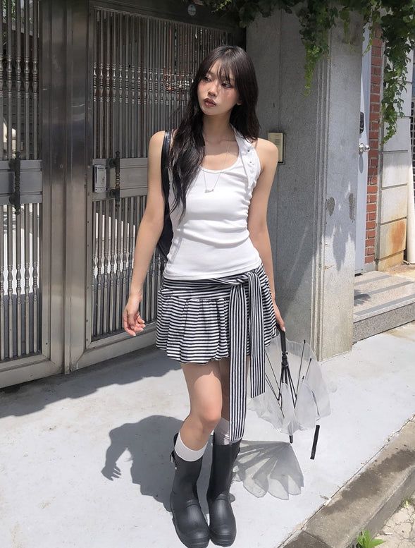26SS★ [MADE] Pyoli Eyelet Halter Ribbed Sleeveless