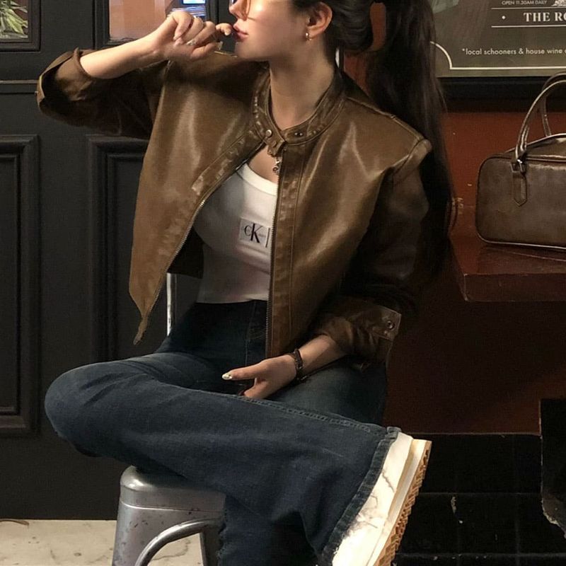 [BELLIDE MADE] High quality vintage washed leather jacket