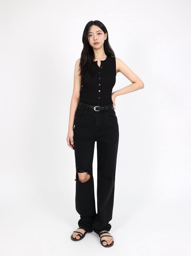 ur.fit(オールフィット)の「DESTROYED SLIM WIDE FIT DENIM PANTS_BLACK code 6836(Pants)」