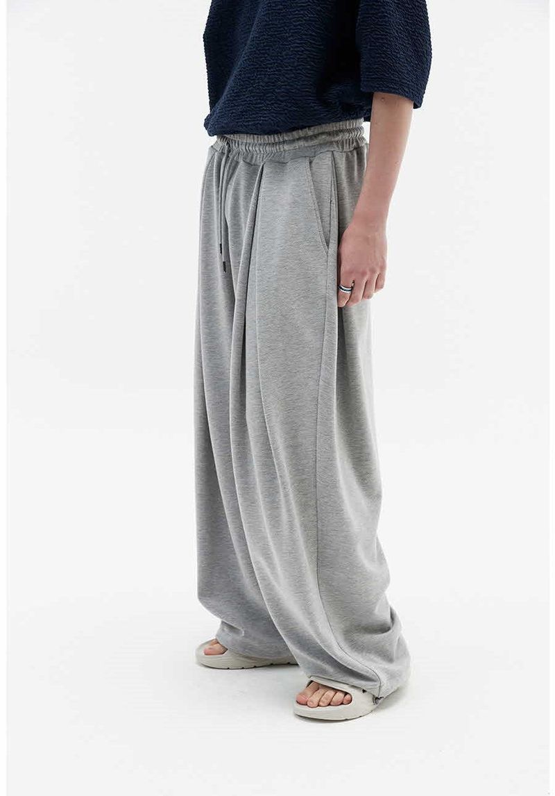 deep four tuck flow banding pants grey