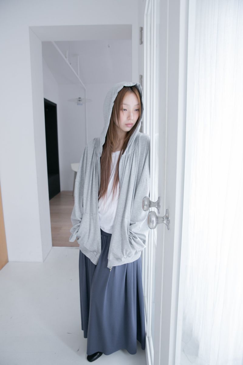 shirring neck hood zip-up(3colors)