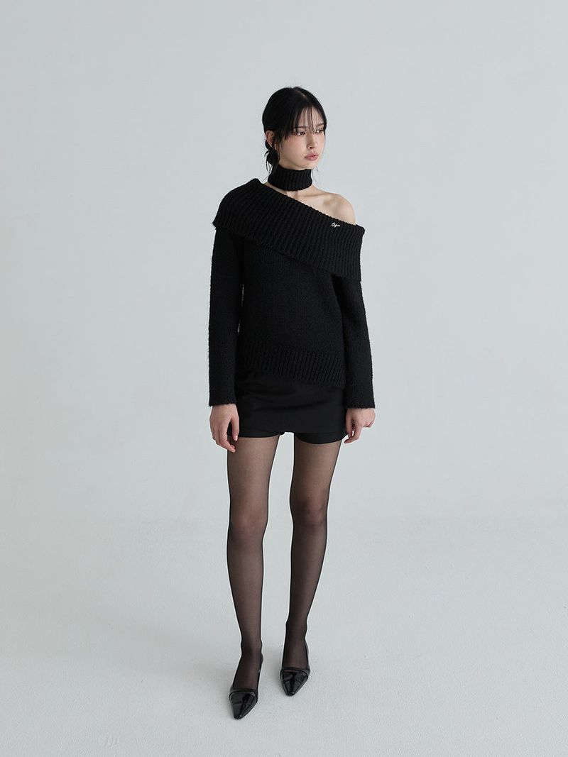 Muffler symbol knit set (Black)