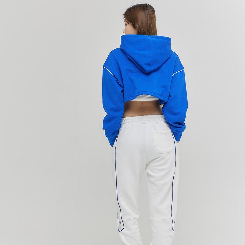 Oversize Line Point Crop Hoodie Blue