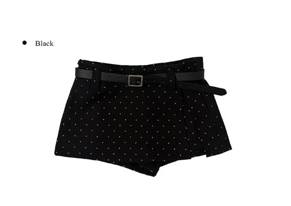 Oen Dot Slit Belt Mini Skirt