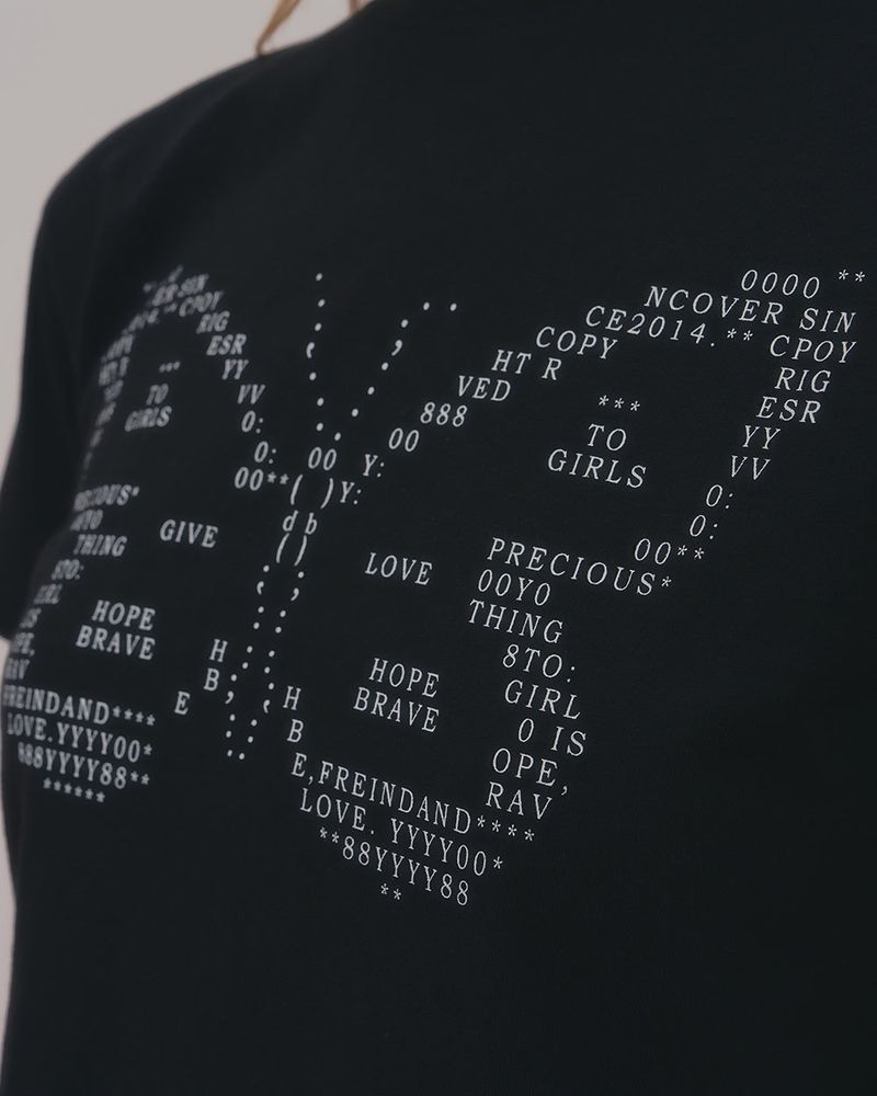 TEXT BUTTERFLY CROP TSHIRT-BLACK