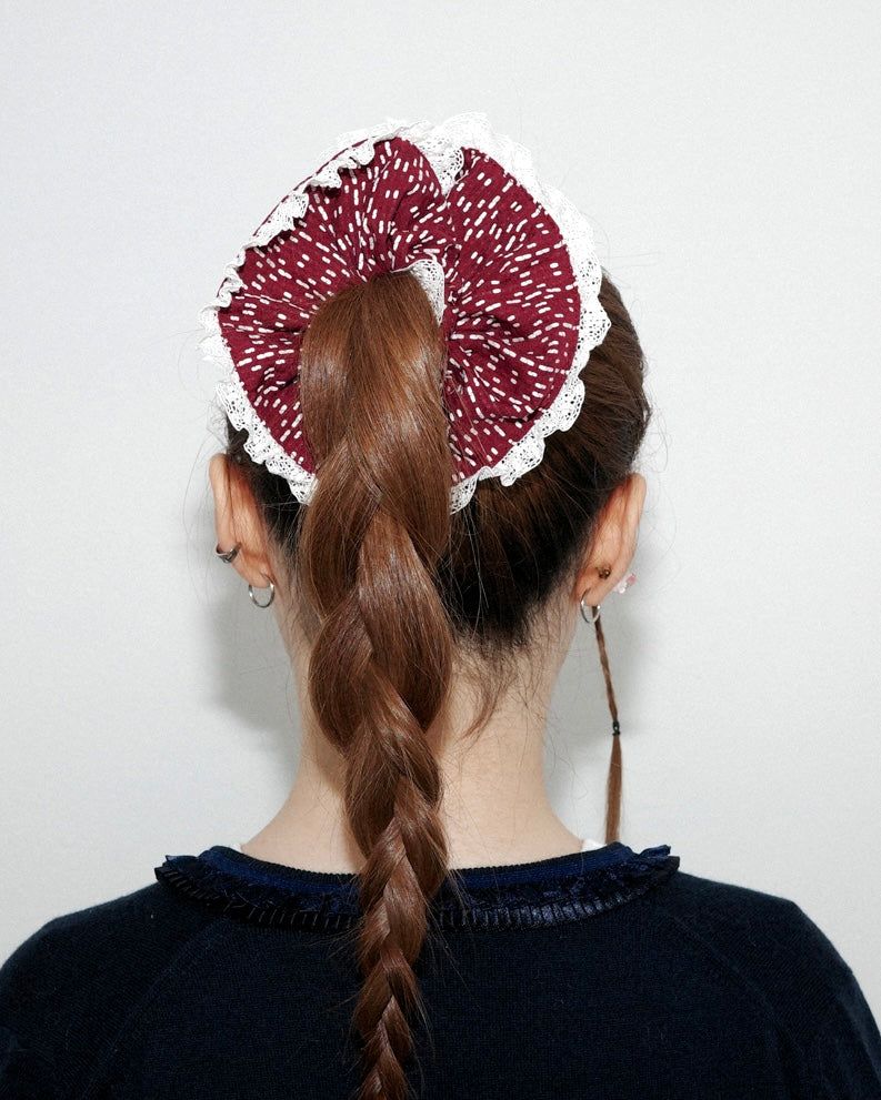 Burgundy ruffle scrunchie