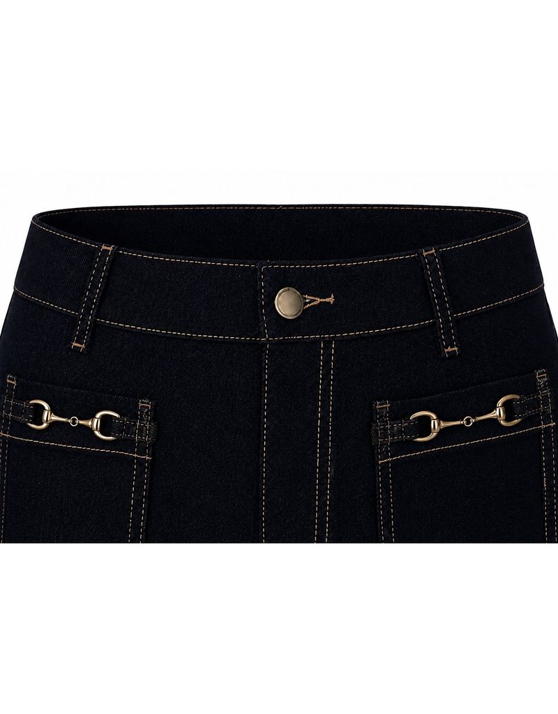 Maren Horsebit Semi High-Waist Straight Wide Denim Pants Light Blue