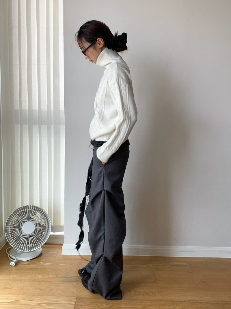 Jacquard Turtleneck Twisted Wool Knitwear