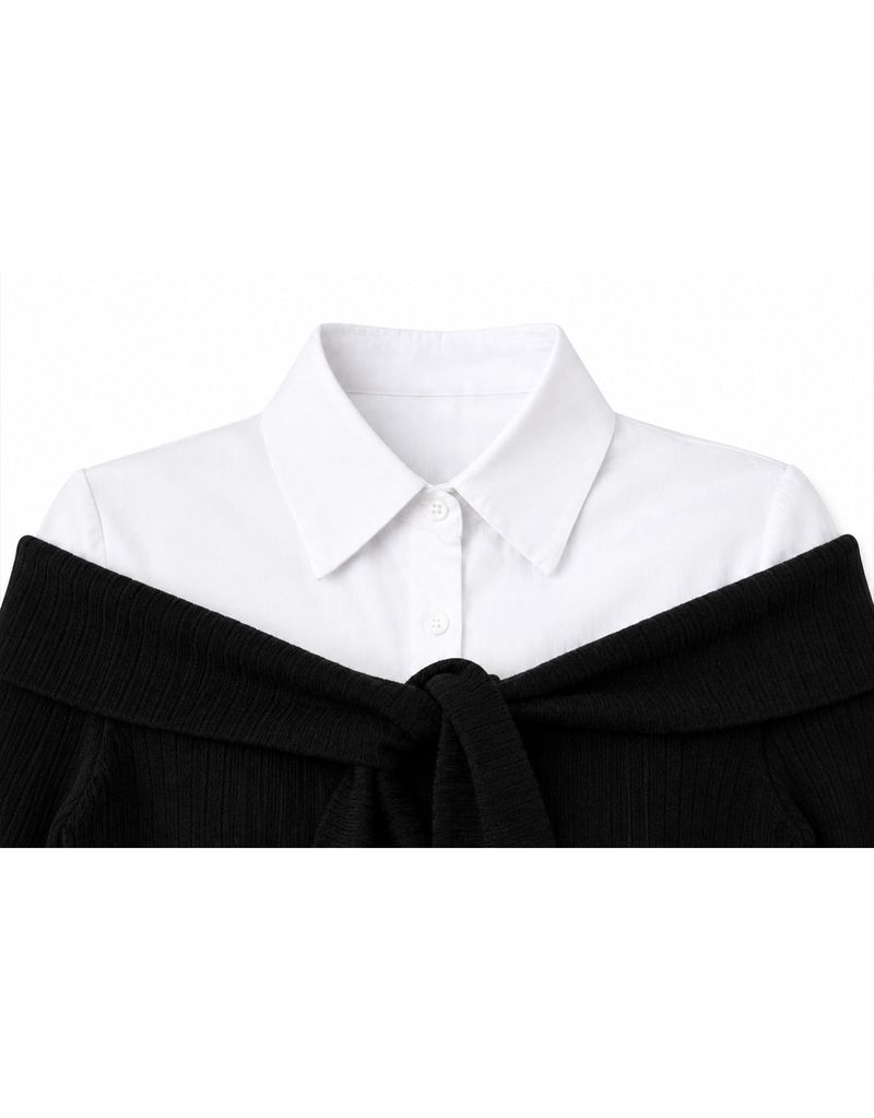 Elly Off-Shoulder Tie Ribbed Long-Sleeve Mini Knit Dress Black