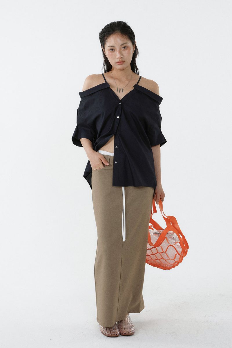 LOOSE OFF-SHOULDER SHIRT_NAVY