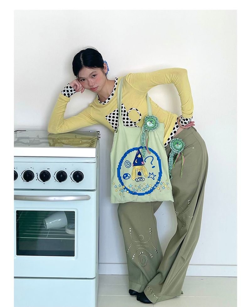 UnsocialNight Autumn New All-match Original Printed Cartoon TaichiDog Canvas Bag for Women
