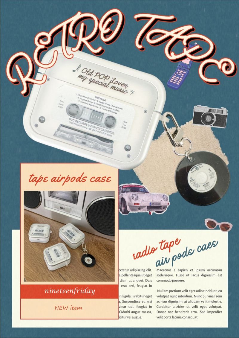 Retro cassette tape Airpods case + charm