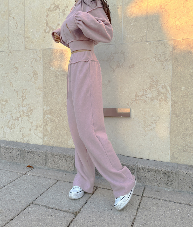 (ZIP-UP & PANTS SET!) 4 COLORS THICK FLEECE RIBBED CROPPED TRAINING PANTS