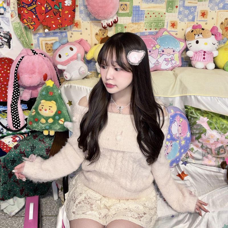 fluffy hair clip-ribbon angel(pink)