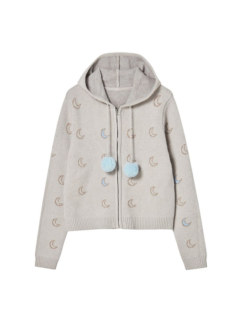 MOON KNITTED ZIP-UP HOODIE (IVORY)