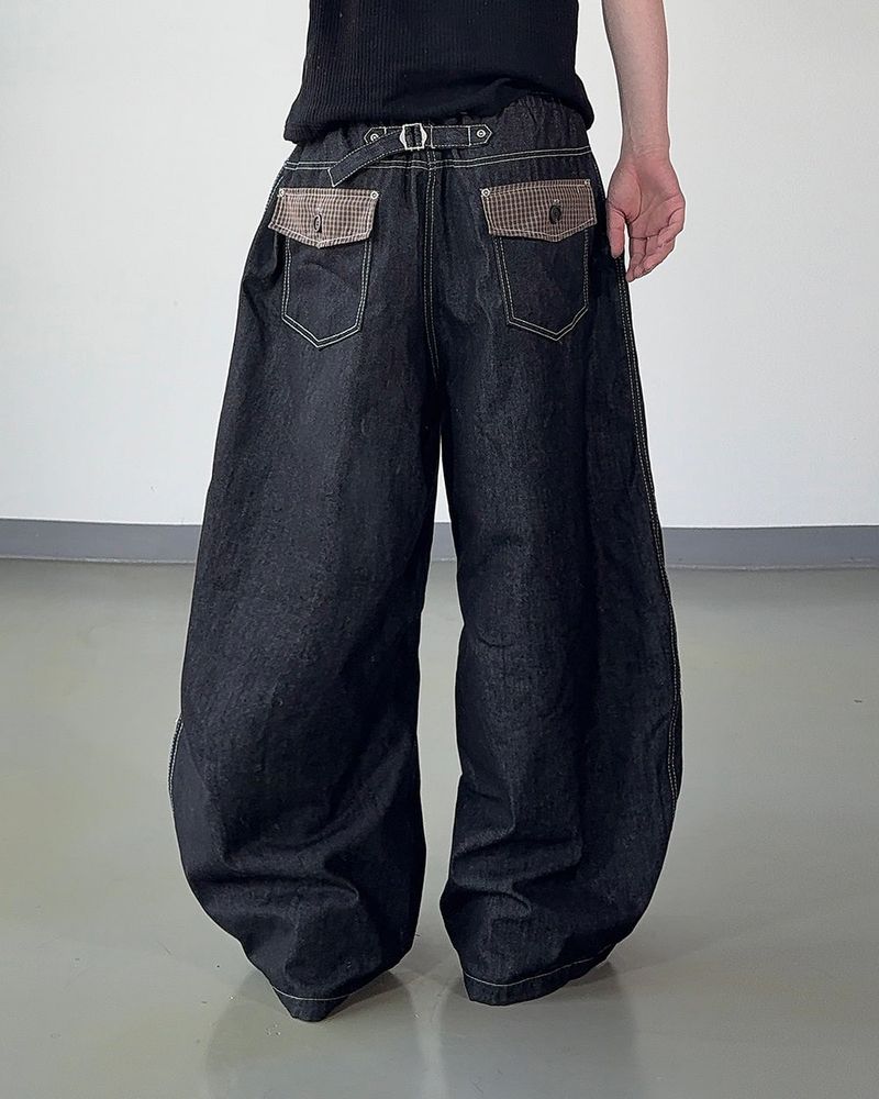 Hanel Check Flap Balloon Denim Pants