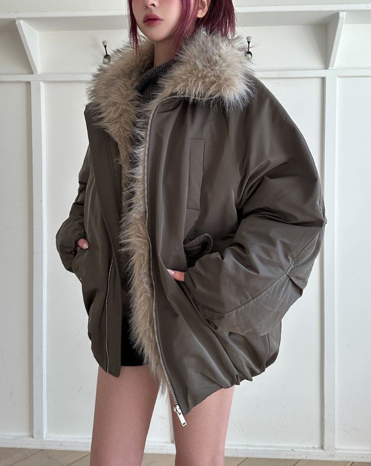 Snug Trimming Fur Bomber Jumper
