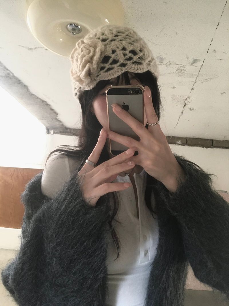 Flower knitted beanie