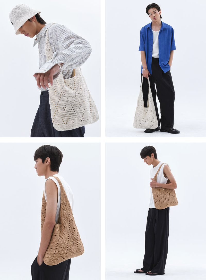 Patterned Oversize Crochet Shoulder Bag_White