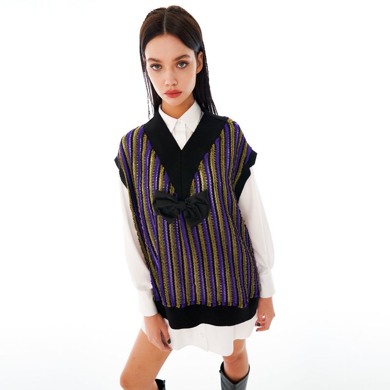 OTHER-worldly（アザーワールドリー）の「Cutting Point Knit Vest [Ribbon_Purple]（Tops）」