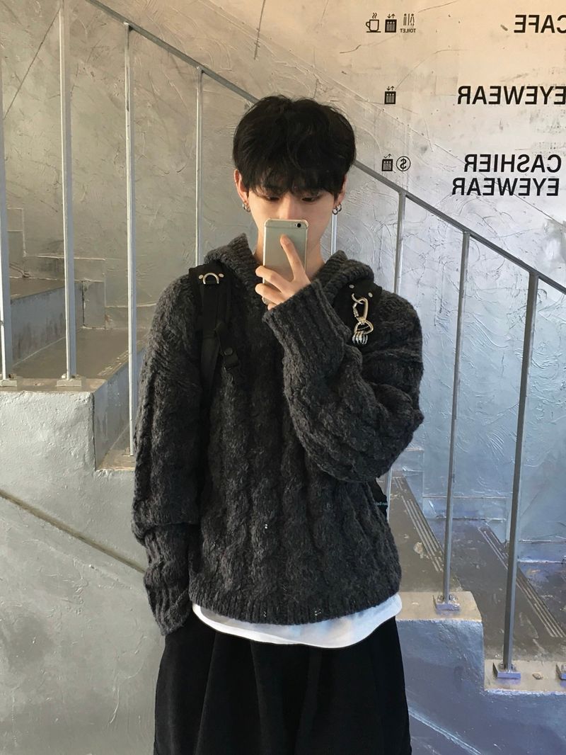Wit Twisted Henley Neck Hooded Knit 3C