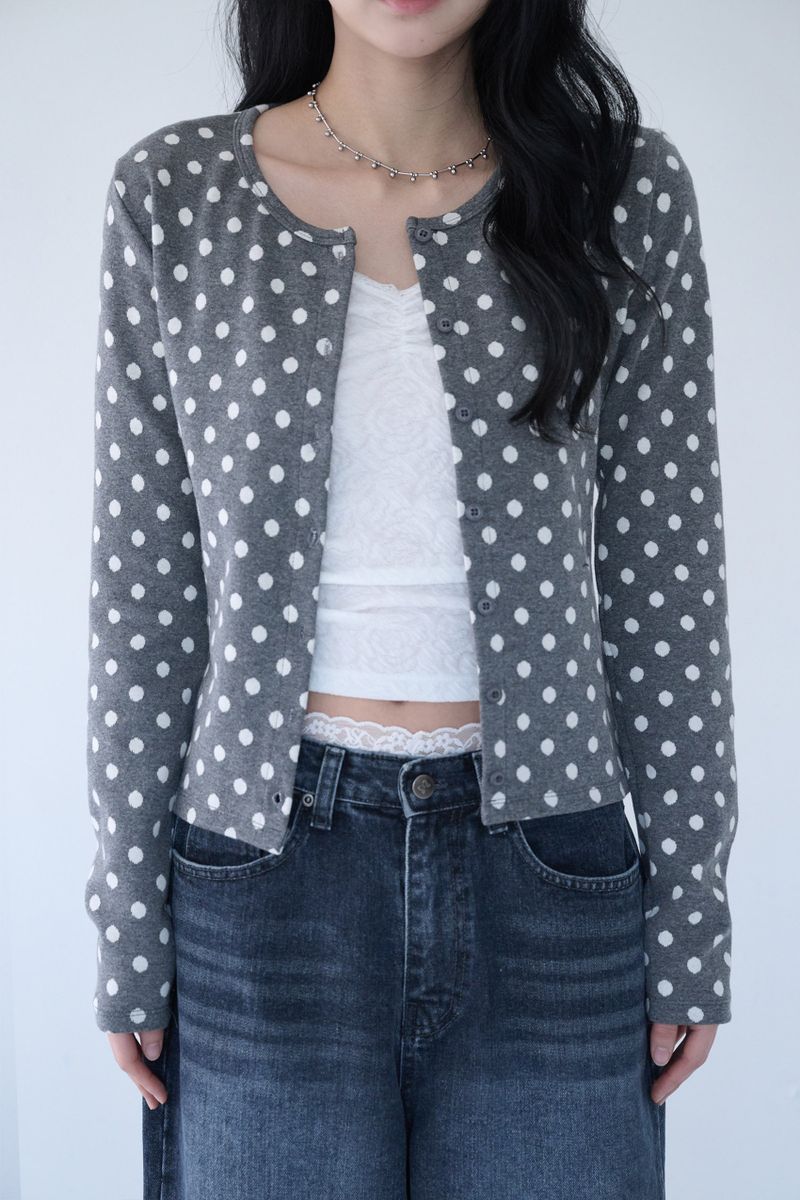SOFT DOT JACQUARD CARDIGAN GREY