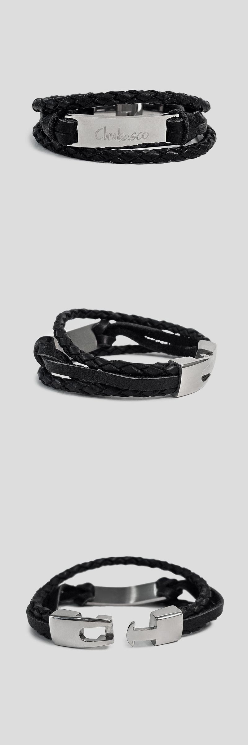 CHUBASCO レイヤードレザー ロゴブレスレット CLLL01