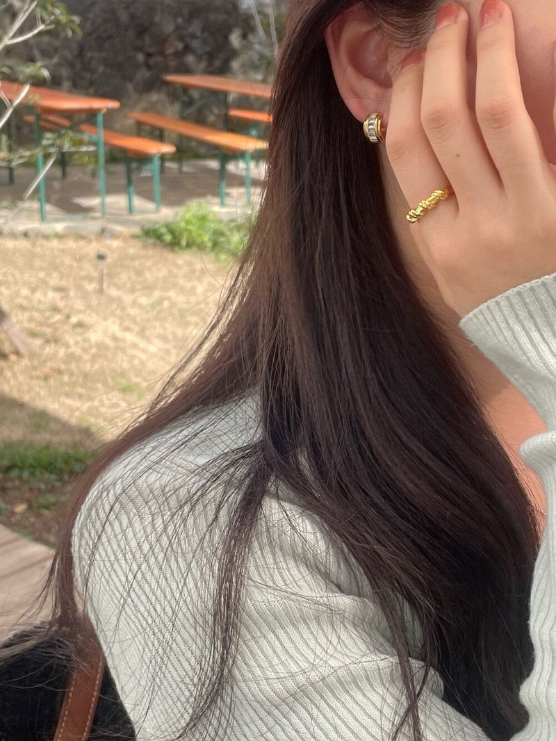 (silver925/18k) Aqua cubic earrings