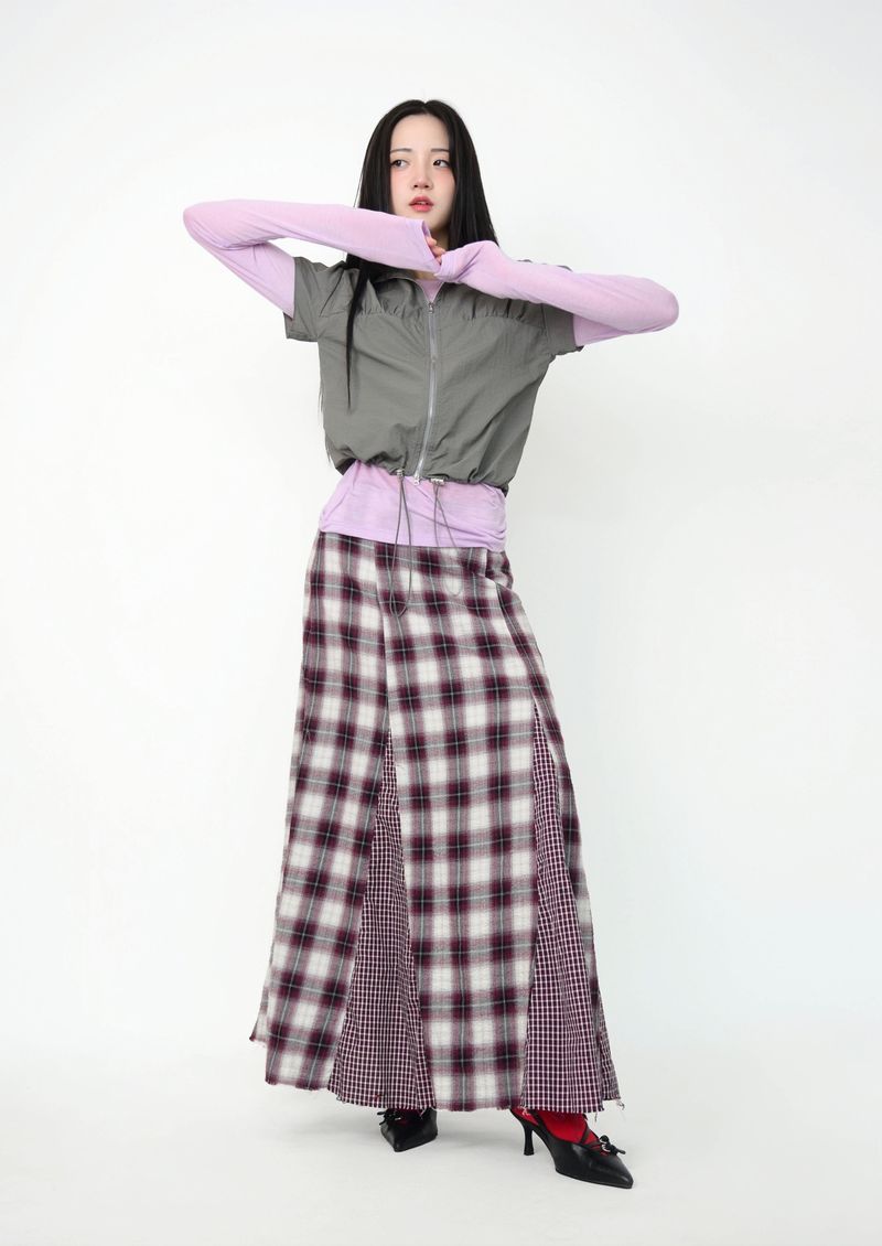 vintage check skirt red ver.