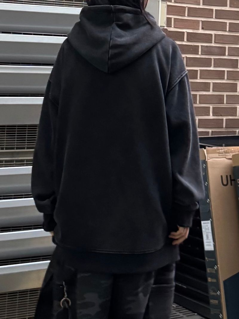 washed racing zip-up hoodie