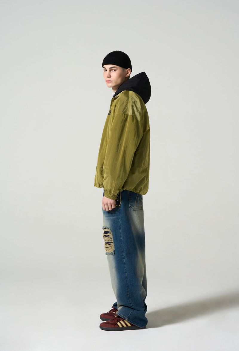 NYLON COLLAR WINDBRAKER - OLIVE