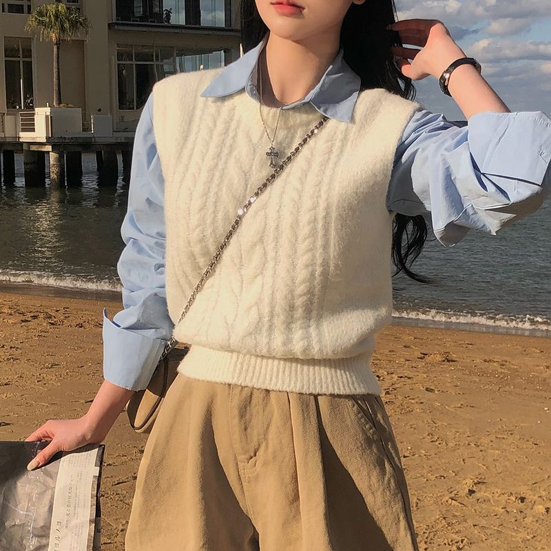 [BELLIDE MADE] Benny, cable round knit vest
