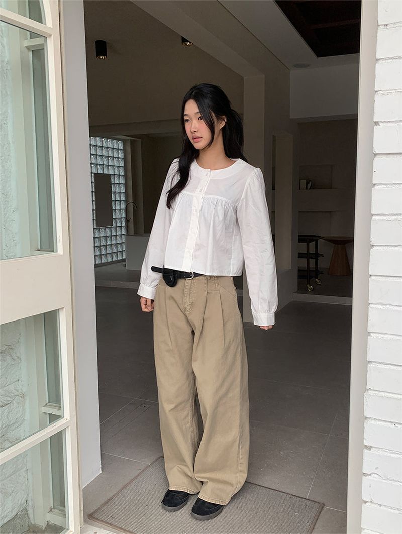 PURE SHIRRING ROUND BLOUSE