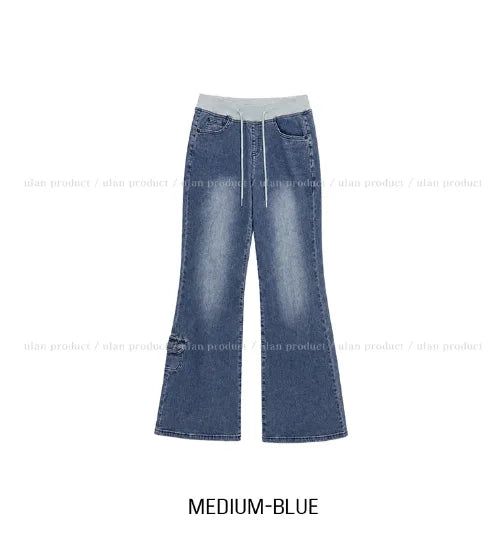 Shiff Ribbed Banding Bootcut Denim Pants