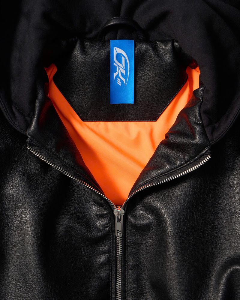 OVERSIZED HOODED LEATHER BOMBER JACKET