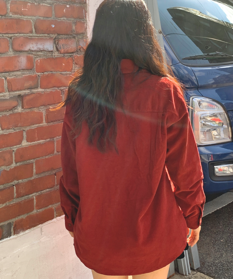 Corduroy Collar Shirt Shirt Blouse Basic Item Cotton