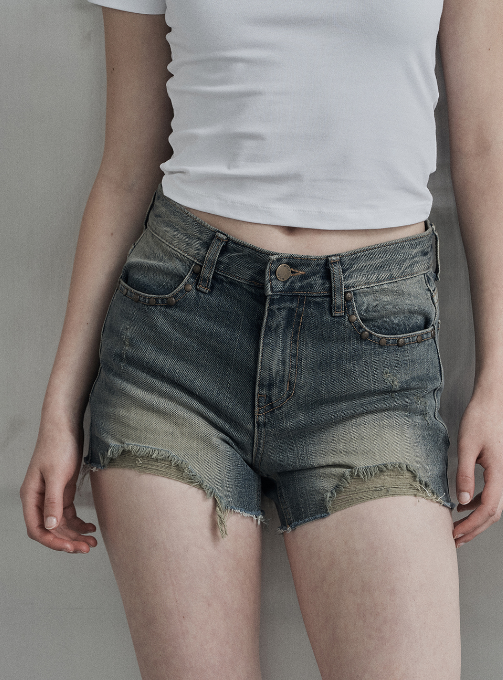 [mnem] stud damage short pants (green)