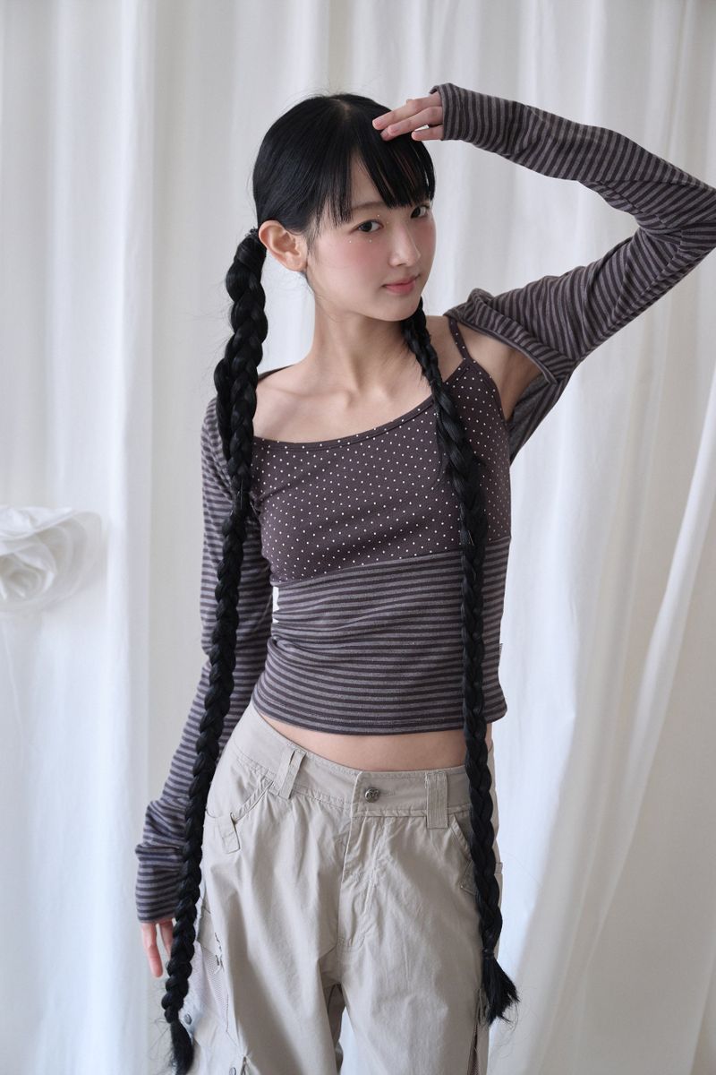 MIXED PATTERN CAMI & BOLERO SET BROWN