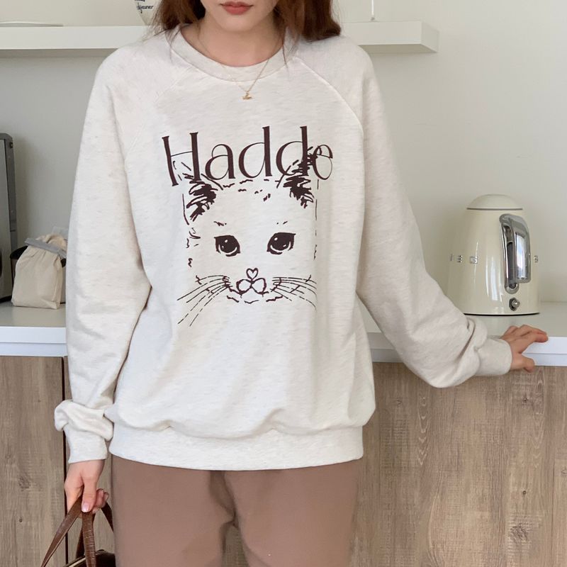 CAT DRAWING SWEATSHIRTS (OATMEAL)