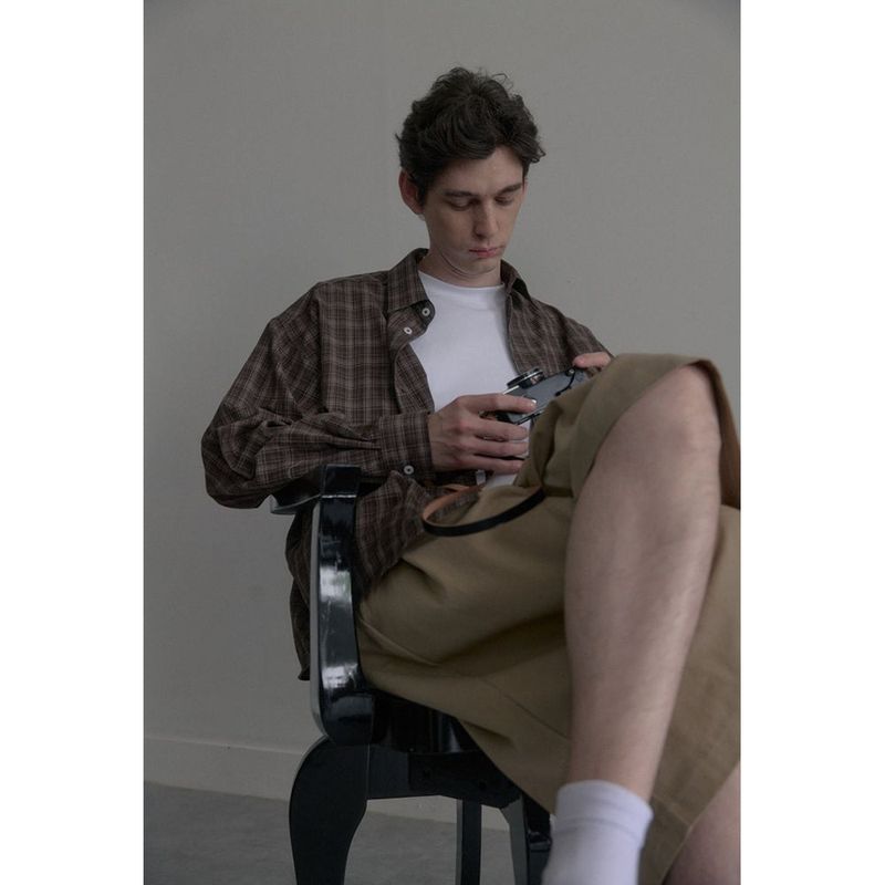 Vintage washing brown check shirts