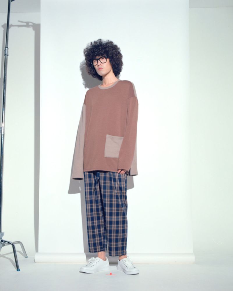 KNIT X TERRY COMBINATION POCKET TEE (Beige)