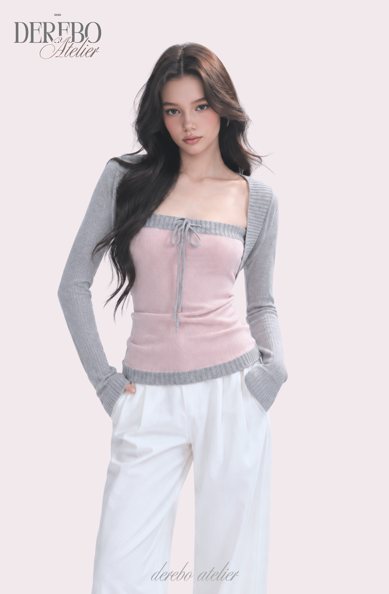 Pink gray bolero top two-piece